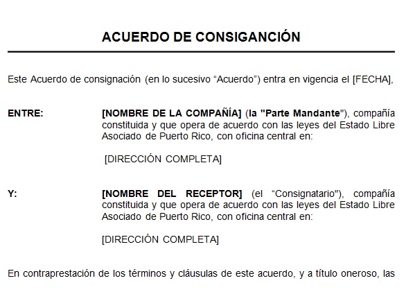 Acuerdo de consignación | Tusdocumentospr.com - Modelos de Documentos