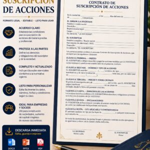 Contrato de suscripción de acciones editable con cláusulas de emisión, precio, pago y derechos del suscriptor