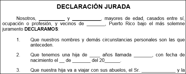 Autorización menores para viajar  - Modelos de  Documentos Legales, Formularios y Contratos en Puerto Rico
