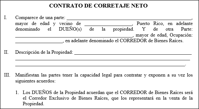 Contrato Corretaje Neto  - Modelos de Documentos  Legales, Formularios y Contratos en Puerto Rico
