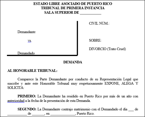 Trato Cruel - Demanda  - Modelos de Documentos  Legales, Formularios y Contratos en Puerto Rico