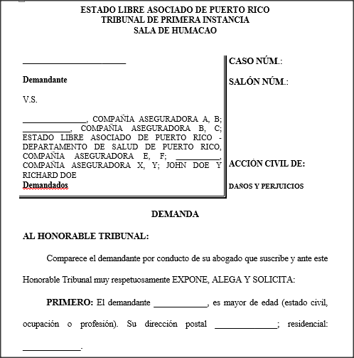 Demanda - Daños y Perjuicios  - Modelos de Documentos  Legales, Formularios y Contratos en Puerto Rico