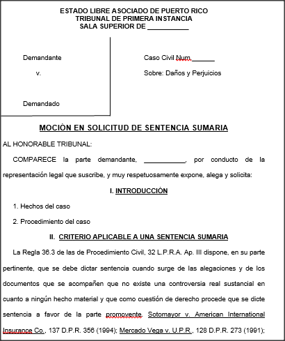 Sentencia Sumaria  - Modelos de Documentos Legales,  Formularios y Contratos en Puerto Rico