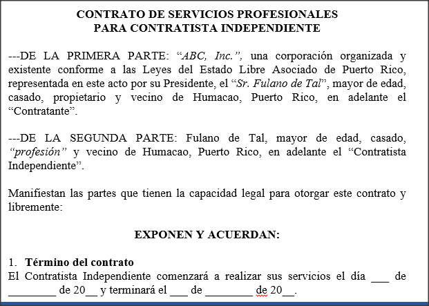 Contrato de Servicios Profesionales Contratista Independiente