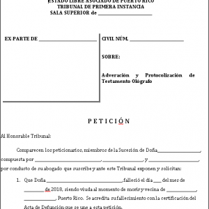 Petición de Protocolización testamento olografo Tribunal