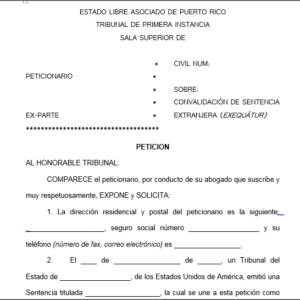 Exequatur - Petición de Convalidación de Sentencia Extranjera