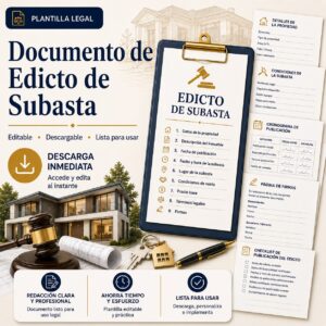 Plantilla descargable de edicto de subasta para la venta de una propiedad en Puerto Rico con formularios y documentos complementarios.