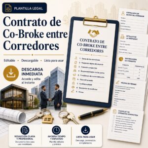 Plantilla de contrato de co-broke entre corredores inmobiliarios con descarga inmediata y documentos editables.