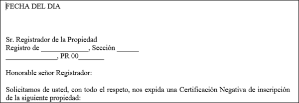 Expediente de Dominio - Carta al Registrador de la Propiedad solicitando inscripción negativa de propiedad