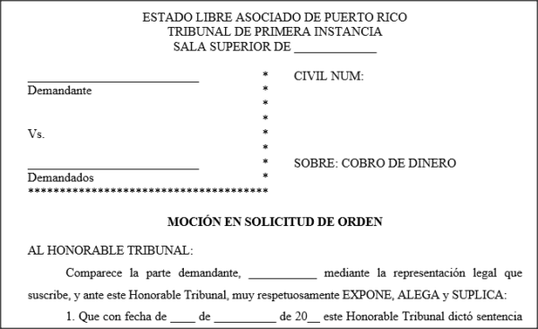 Moción en solicitud de orden dirigida a los bancos