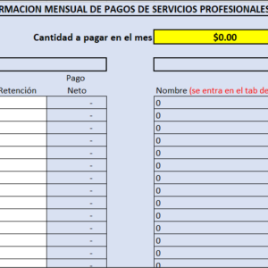 Tabla de Servicios Profesionales