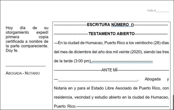 escritura testamento abierto