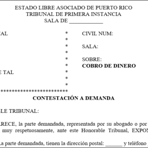 contestación a demanda de cobro de dinero
