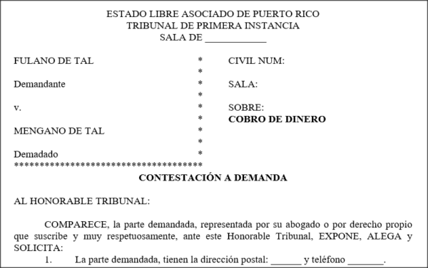 contestación a demanda de cobro de dinero