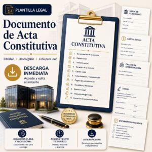 Plantilla descargable de acta constitutiva para la creación de una sociedad o empresa en Puerto Rico con documentos legales complementarios.