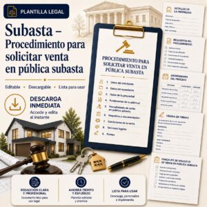 Documento legal para solicitar la venta de una propiedad en pública subasta en Puerto Rico con plantilla editable y descarga inmediata.