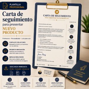 Plantilla profesional de carta de seguimiento para presentar un nuevo producto a clientes con formato editable y lista para personalizar.