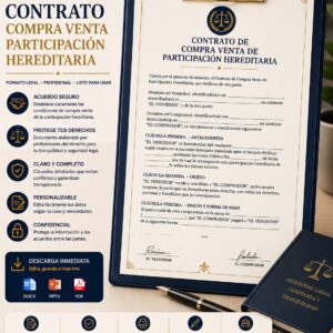 Plantilla editable de contrato de compraventa de participación hereditaria en Puerto Rico con formato legal profesional.