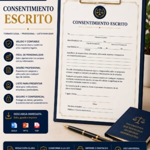 Formato descargable de consentimiento escrito con plantilla legal editable para uso personal, empresarial e institucional.