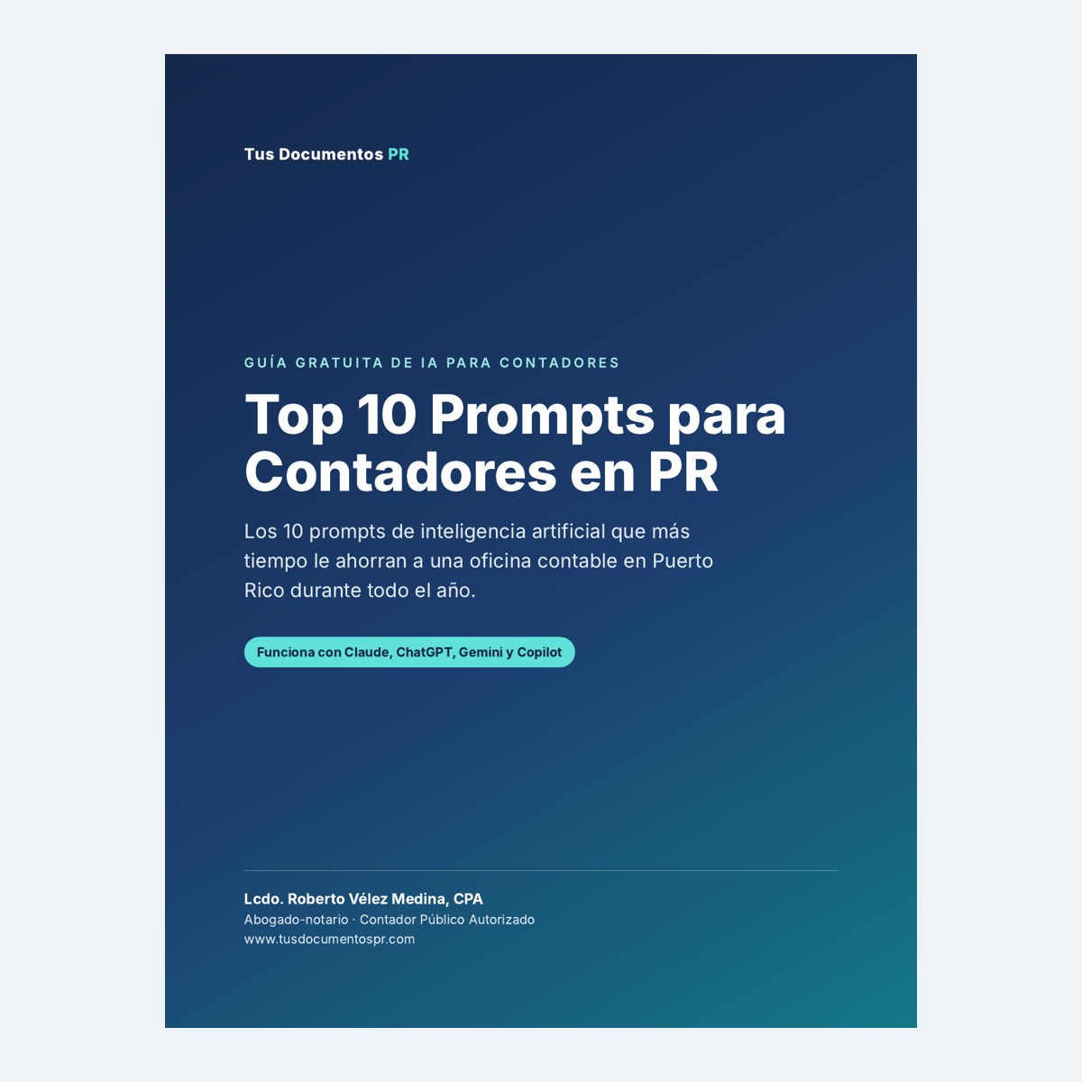 Portada de la guía Top 10 Prompts para Contadores en PR