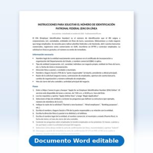 Vista de la primera página: Instrucciones-Solicitud de Número Patronal Federal (EIN)