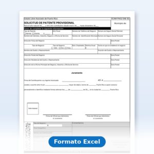 Vista de la primera página: Formulario de Solicitud de Patente Provisional Editable