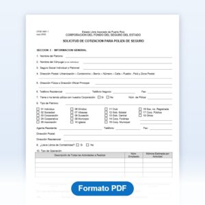 Vista de la primera página: Formulario de Solicitud de Póliza del CFSE