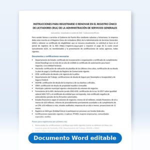 Vista de la primera página: Instrucciones-Registro Único de Licitadores (RUL) de la ASG