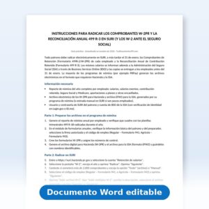 Vista de la primera página: Instrucciones-Comprobantes W-2PR y Reconciliación 499 R-3 en SURI