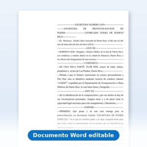 Vista de la primera página: Escritura de Protocolizacion de Poder-Extranjero