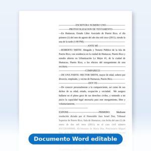 Vista de la primera página: Escritura de Protocolización - Testamento Otorgado en Estados Unidos