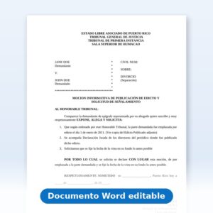 Vista de la primera página: Moción Informativa de Publicación de Edicto y Solicitud de Señalamiento