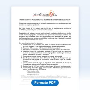 Vista de la primera página: Instrucciones para el Proceso de Declaratoria de Herederos