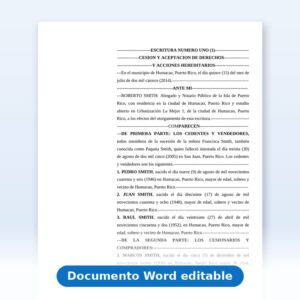 Vista de la primera página: Escritura de Cesión Hereditaria