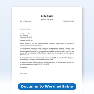 Vista de la primera página: Cobro de Dinero - Regla 60 - Carta certificada de Cobro de Dinero