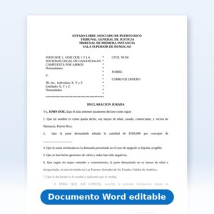 Vista de la primera página: Cobro de Dinero - Regla 60 - Declaración Jurada