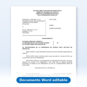 Vista de la primera página: Cobro de Dinero - Ordinario - Mandamiento de Aseguramiento de Sentencia para propiedad inmueble