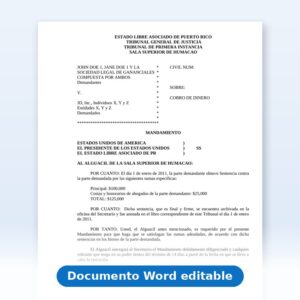Vista de la primera página: Cobro de Dinero - Ordinario - Mandamiento Aseguramiento de Sentencia para Bienes Muebles