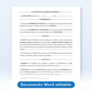 Vista de la primera página: Contrato de Cesión de Crédito