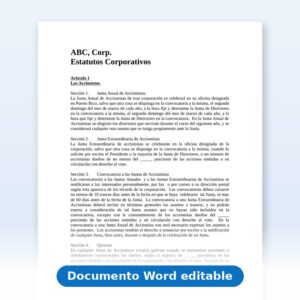 Vista de la primera página: Paquete Corporativo de Documentos - Corporaciones y LLC