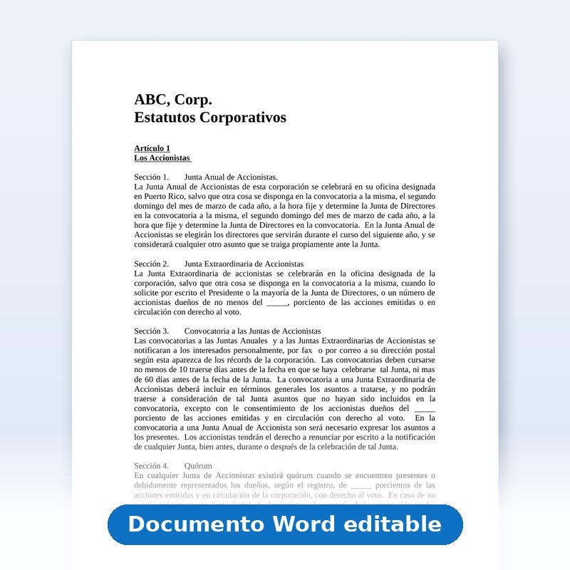 Vista de la primera página: Paquete Corporativo de Documentos - Corporaciones y LLC