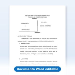 Vista de la primera página: Demanda - Injunction para Paralizar Construccion