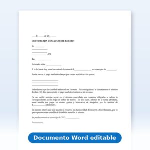 Vista de la primera página: Regla 60 - Cobro de Dinero -Carta certificada
