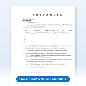 Vista de la primera página: Paso 4 Declaratoria de Herederos - Instancia para inscribir bienes hereditarios