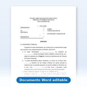Vista de la primera página: Exequatur - Demanda de Convalidación de Sentencia Extranjera