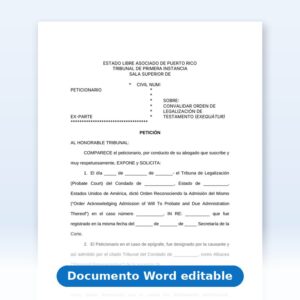 Vista de la primera página: Exequatur - Petición de Exequatur - Testamento