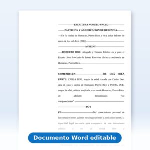 Vista de la primera página: Herencia - Escritura - Partición y adjudicación de herencia