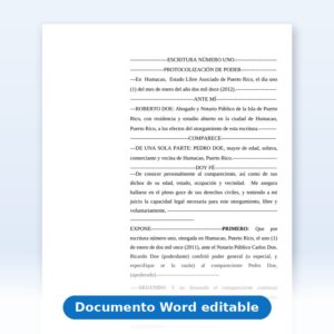 Vista de la primera página: Escritura de Renuncia de Poder
