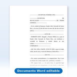 Vista de la primera página: Escritura de Revocación de Poder