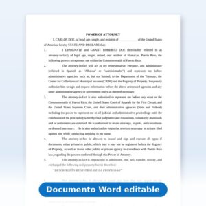 Vista de la primera página: Power of Attorney